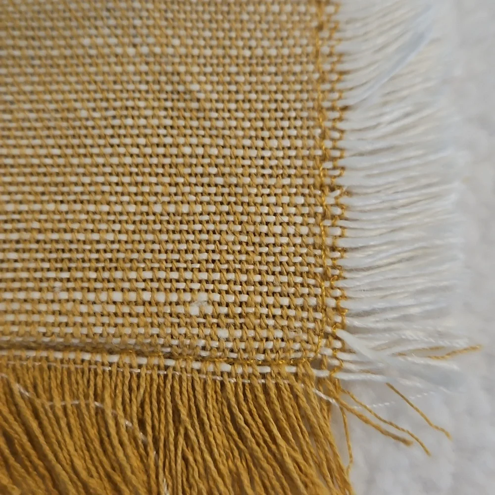 Hearth & Hand NWT Linen Cotton Harvest Gold & White Fringe Hem Set of 4 Napkins
